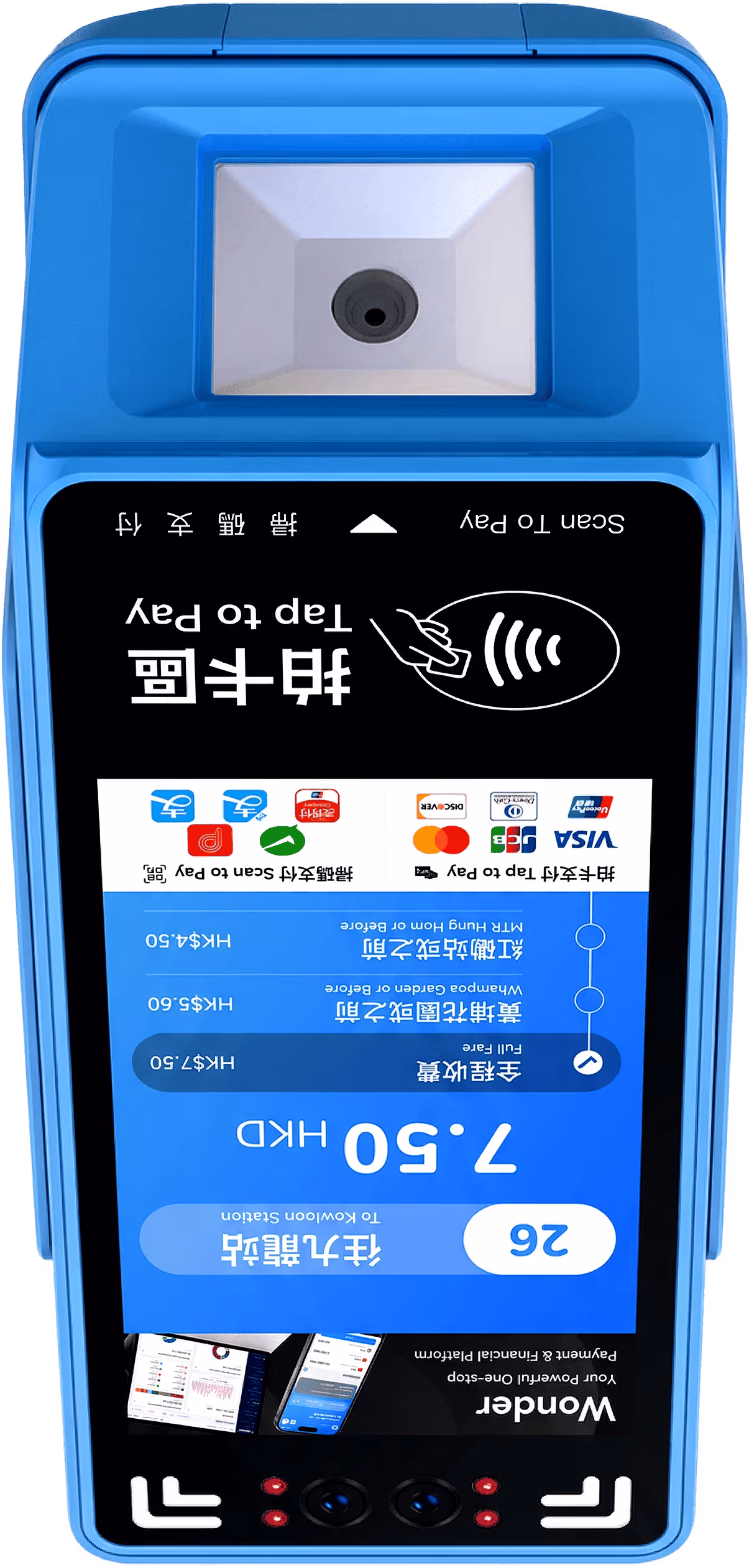 Rear view of the Wonder Transit X validator showing its QR scanner module