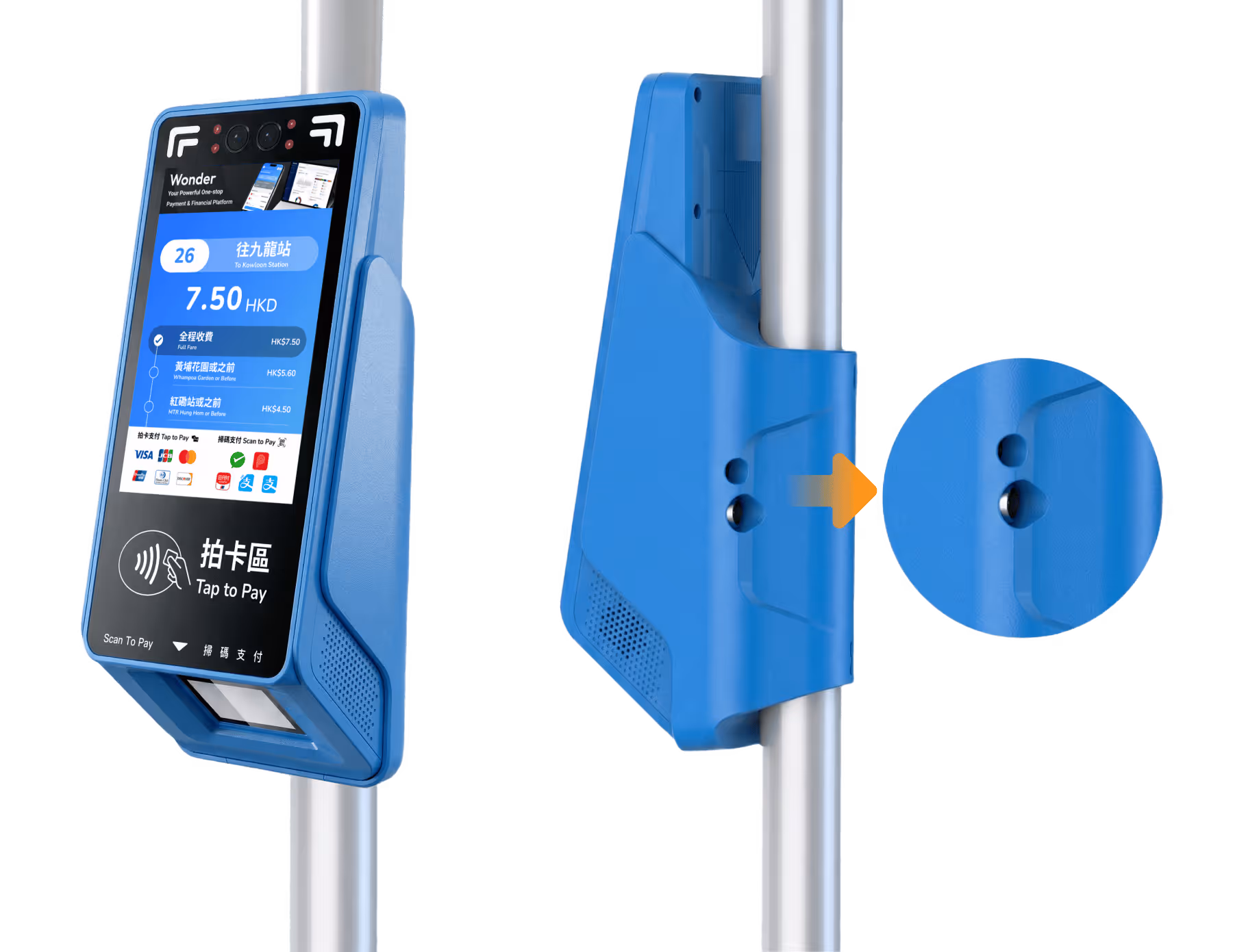 Wonder Transit X pole mounting bracket for quick installation inside a vehicle